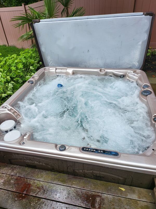 Fresh churning refill in the same lakeside hot tub