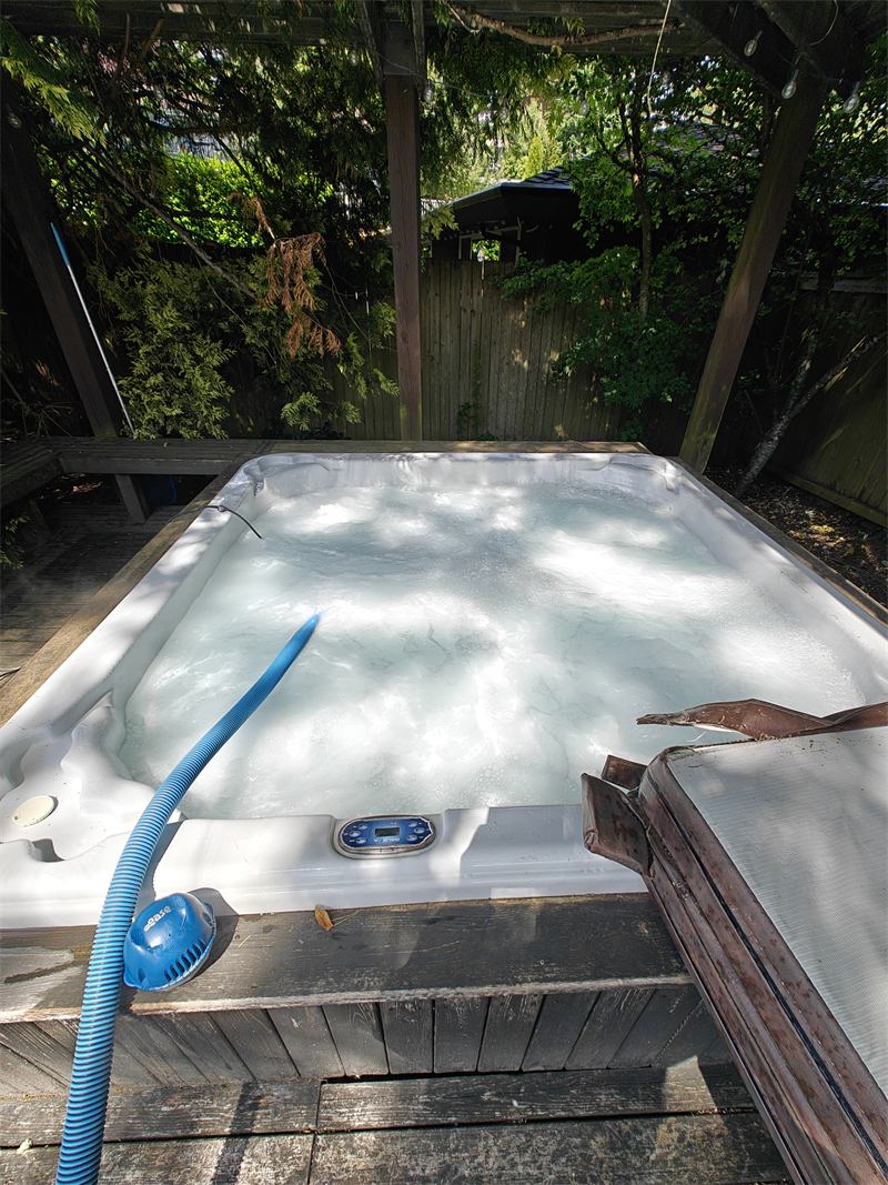 Hot tub covered in purge foam during a deep clean