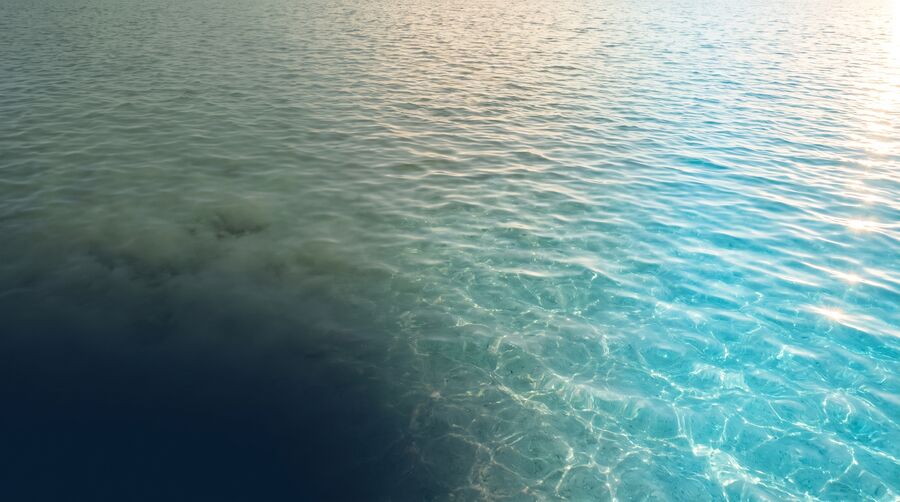 Abstract illustration of water clarity transitioning from murky green to clear aqua